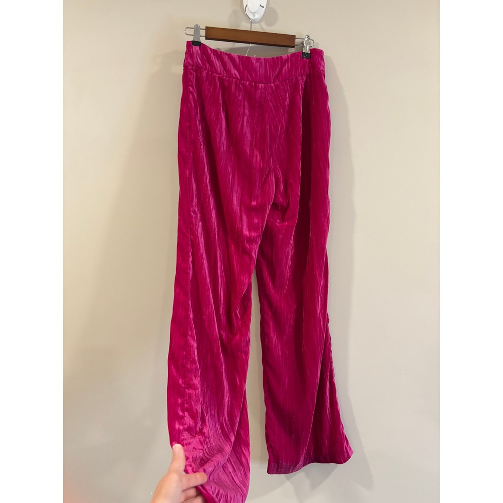 Nasty Gal Collection Velvet Trousers Hot Pink Excellent Wide Leg High Rise Pants - Picture 4 of 9